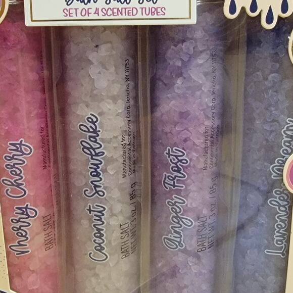 Bath Salt Set of 4 3 oz Cherry Coconut Lavender Ginger Gift Mothers Day Birthday - Picture 2 of 3